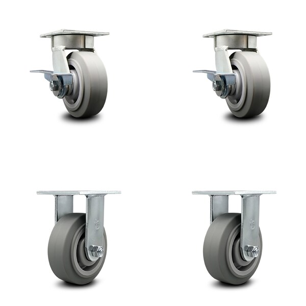 5 Inch Kingpinless Thermoplastic Rubber Wheel Caster Brakes 2 Rigid SCC, 2PK